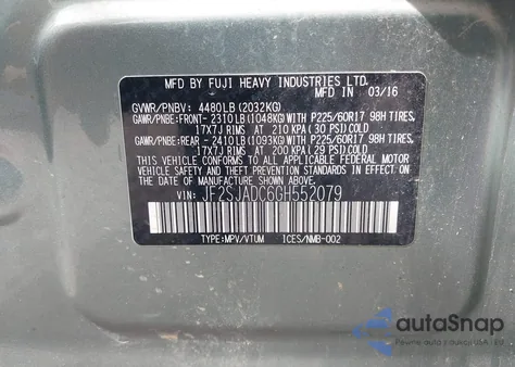 2016 Subaru Forester 2.5I Premium z USA, uszkodzony, nr VIN JF2SJADC6GH552079